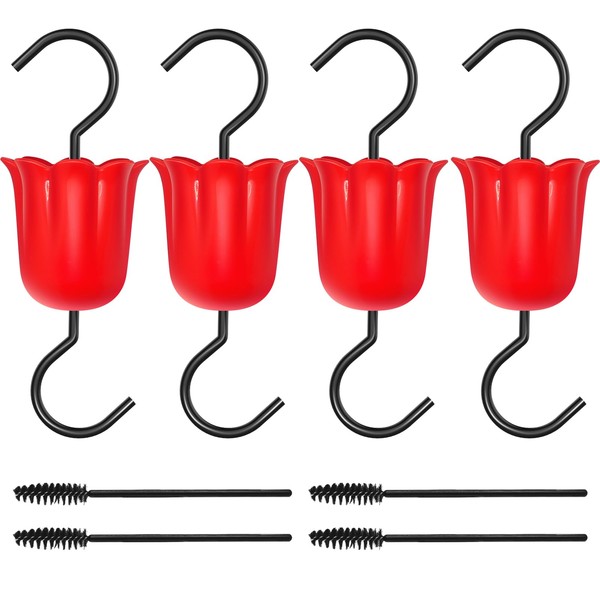 GlaRid Large Ant Moat for Hummingbird Feeders, 4 Pack Red