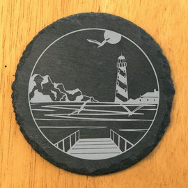 Beacon of Inspiration: Lighthouse Coasters for Beach Lovers - Round Slate - set of 6