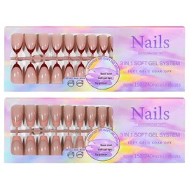 BeauFairy Nail Tips Set, 300PCS Nail Tips for Acrylic Nails, Full Cover French Ballerina Nail Tips Fake Nails, Soft Gel Fake Nails Tips, Soak Off Fake Nail for Nail Tips Art Salons and Home DIY, 026