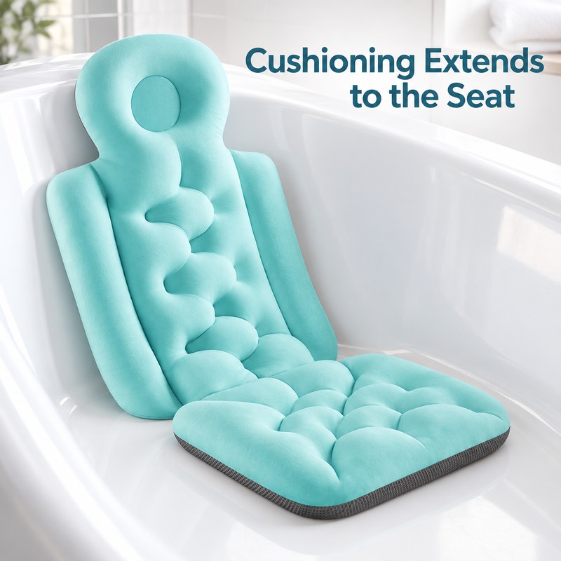 Full-Length Bath Pillow with Attached Seat, Neck & Back Support