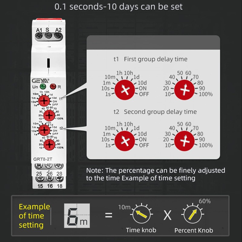 GEYA Double Delay On Timer Relay 16A AC230V 2 Outputs