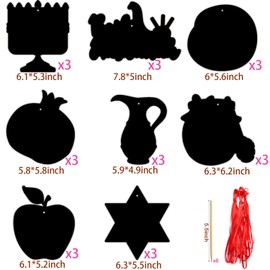 Rosh Hashanah Scratch DIY Craft Cards Kit - Shana Tova Scratch Decoration Craft Cards - Jewish New Year Party Supplies Cards Birthday Scratch Cut-Outs Party Essential Cards - Set of 24