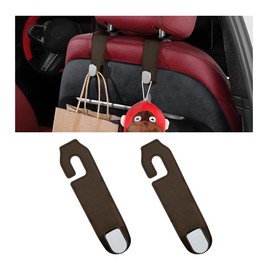 Wevdn 2 PCS Car Headrest Hooks, Microfiber Leather Headrest Seat Storage Hanger Holder Hooks, Auto Back Seat Soft Hook with Metal Purse Grocery Bag Organizer, Car Accessories (Brown)