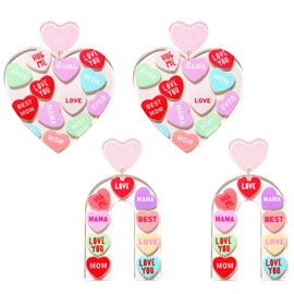 Mother's Day Gifts for Her Heart Earrigns Love Heart Message Printed Lucite Arch Dangle Earrings Mother's Day Baby Shower Jewelry (MOM)