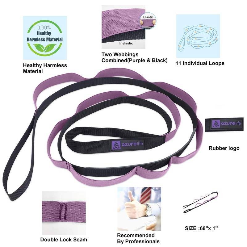 A AZURELIFE Premium Durable Stretch Straps with Loops, Stretching Strap