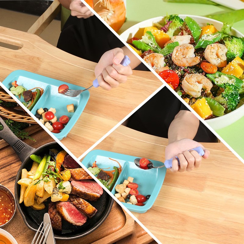 Ehucon Adaptive Weighted Silver Tableware Angle Spoon and Fork Set