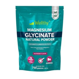 Wellthy Glicinato de Magnesio 750g Sabor Raspberry. 75 Porciones, Equivalente a 500mg de Magnesio por Porción, Sabor Raspberry, Incluye Scoop, Bottle Free.