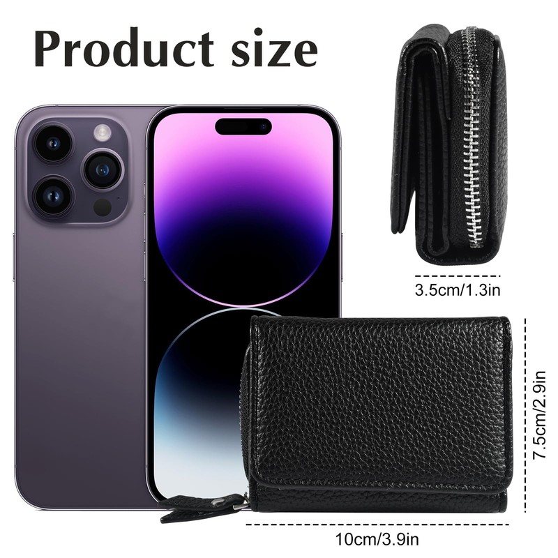 FSSPLJHYJ Black Women's Small Leather Purse with Zip Coin Compartment