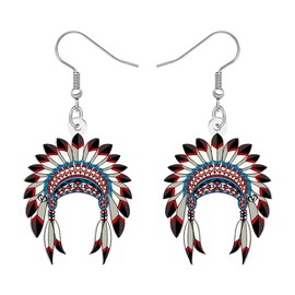 DOWAY Acrylic Native American Earrings Indian Headdress Jewellery Quirky Tribal Theme Strange Native American Gifts for Women Girls, Acrylic, No Gemstone