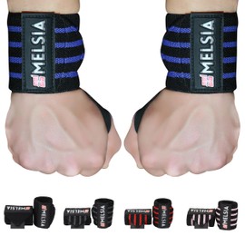 MELSIA Wrist Wraps Support Brace for Weightlifting, Powerlifting, Bodybuilding & Gym Training, Adjustable Straps with Attached Thumb Loops, Ergonomic Design for Men and Women (Blue Stripes)