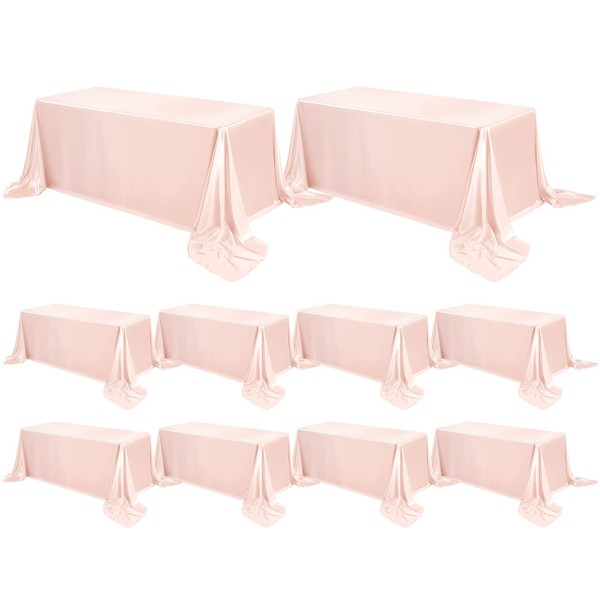 FXKS 10 Pack Satin Tablecloth 90 x 132 Inch Rose
