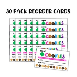 Scout Cookie Reorder Business Card 50 pk 2 x 3.5” for Cookie Selling Season Scout Troop Leaders Hang on Neighbors Door to Door Scout Sales