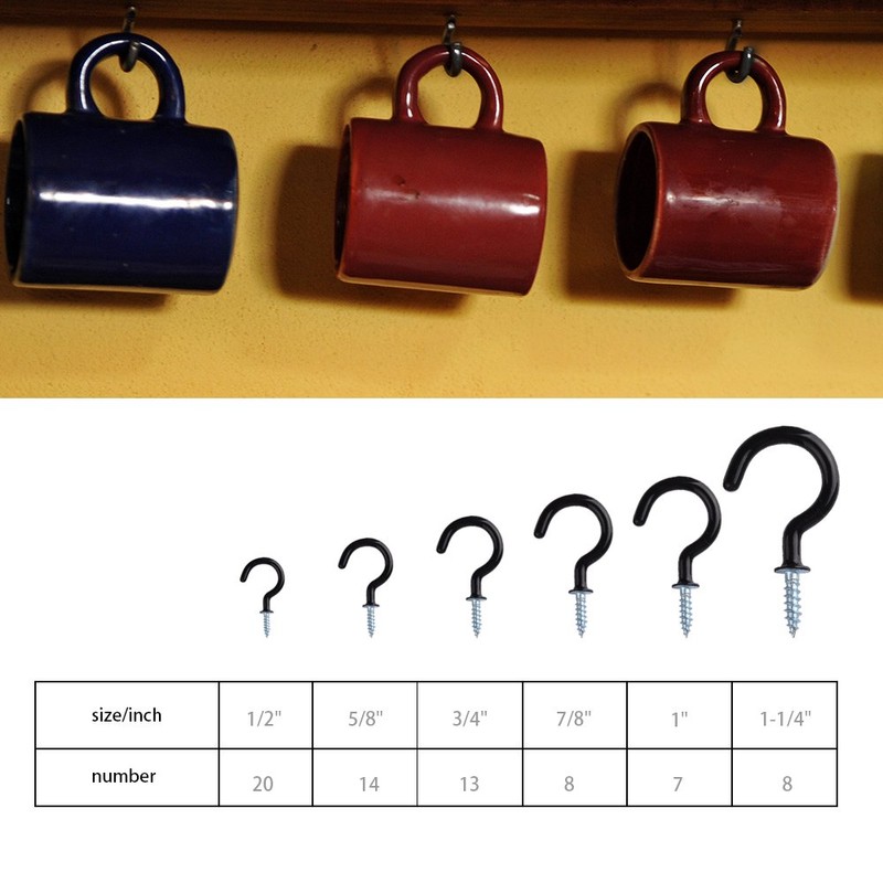 KUUQA Cup Hook Kit Black Vinyl Coated Ceiling Screw Mug