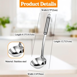 Aroncent Stainless Steel Fat Separator Ladle: 12.2" Long Handle Oil Skimmer Spoon with Hanging Hook - for Hot Pot Soup Broth Kitchen Cooking Utensil