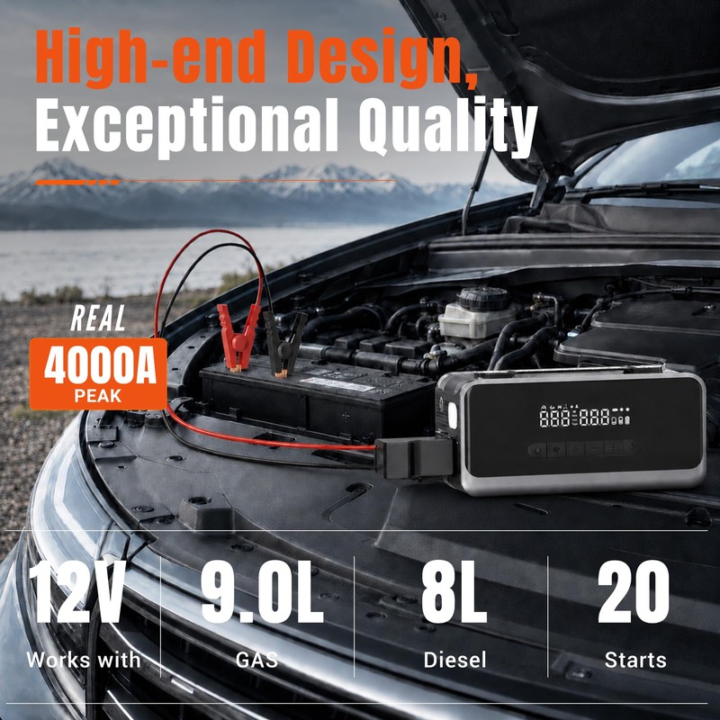 Jump Starter with Air Compressor, 12V Portable Car Battery Jump