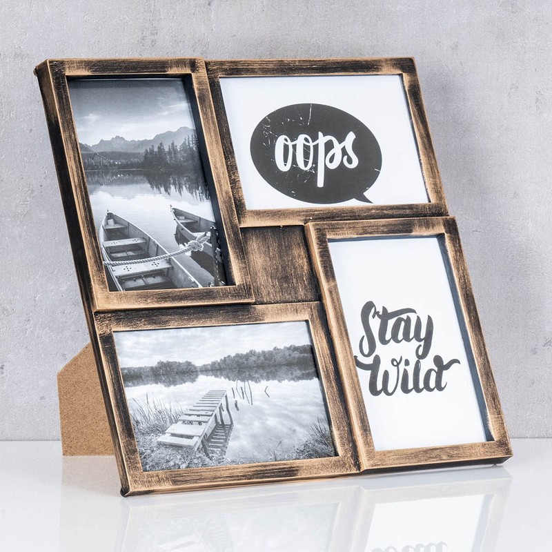 levandeo Picture Frame 4 Photos Black Copper Gold Stand Photo