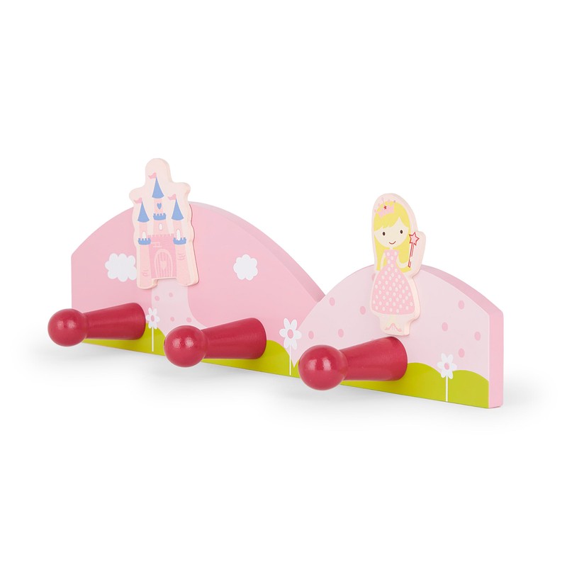 Mousehouse Gifts Children's Pink Princess Triple Wooden Coat Hooks Wall