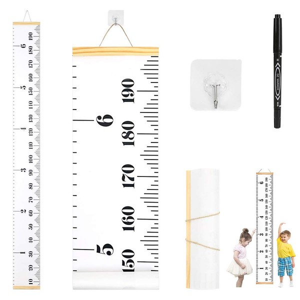 Growth Chart Wall Hanging, Portable Kids Wall Ruler Removable Height Measure Chart for Boys Girls Growth Ruler from Baby to Adult for Child's Room Decoration 79''7.9''