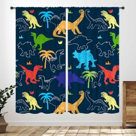 Boys Dinosaur Curtains,Cartoon Colorful Safari Animal Navy Blue Drapes Treatments for Boys Girls Children Nursery Living Room Bedroom Window Curtains 2 Pieces,42X63 Inch