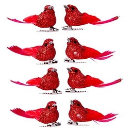 THE JOY TREE Mini Cardinal Bird Clips - Set of 8 Christmas Holiday Tree Decor Red Bird