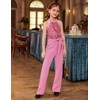 GRACE KARIN Girls Sequin Patchwork Jumpsuit Cut-out Shoulder Flared Bottom