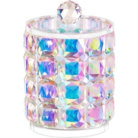 Bathroom Organizers and Storage, Crystal Qtip Holder, Makeup Brush Organizer, Bling Vanity Storage, Bathroom Essentials Accessories Decor for Cotton Balls, Swabs, Floss Picks, Hair Ties.Brushes