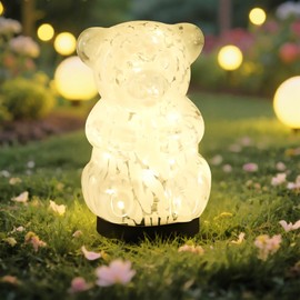 Solar Lights Outdoor, Cracked Glass Bear Lights for Garden, Outside, Decorative LED Decorations for Patio and Yard Lawn Backyard Decor, Waterproof, Warm White