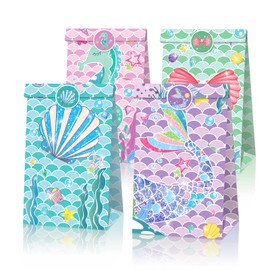 12pcs Little Mermaid Party Favor Bags Mermaid Candy Bags Under The Sea Party Supplies Goodie Bags