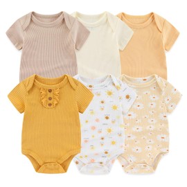 Ruliby Baby Girl Bodysuit Ribbed Short Sleeve Romper Infant Girls Clothes Set 3-6 Month