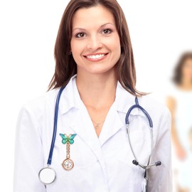 OIDEA Nurse Watch Butterfly Pocket Watch: Nurse Watch Hands with Luminous Quartz Movement Analogue Care Watch Corsage Watch Gift for Women, turquoise