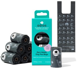 Adios Plastic Home Compostable Dog Poop Bags Rolls - Extra Thick Leakproof Dog Waste Bags - Made of Cornstarch Doggie Poop Bags with Handles - Unscented & Easy to Open - 120 Count (8 Rolls)