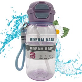 780Ml Double Drinking Straw Portable Cute Plastic Water Bottle With Handle for Children's, kids, student Go To Outdoor Sports Activity - Anti-Leak Water Bottle in 4 Colors WORTH 2 SPEND (Purple)