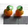 2 - 17x12mm LAMPWORK PUMPKIN LOOPED STEM LEAF BEADS ORANGE