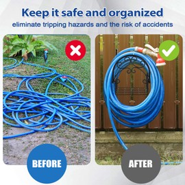 Wonderjune 2 Pack Hose Holder Wall Mount with Tool Storage Basket Garden Heavy Duty Hose Holder Hanger Fits 3/4 Inch to 1-1/4 Inch Railing for Expandable Reel Water Pocket Flexible Hook