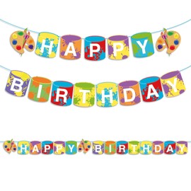 Kristin Paradise Art Happy Birthday Banner, Sip n Paint Party Sign, Little Painting Artist Decorations Theme Supplies
