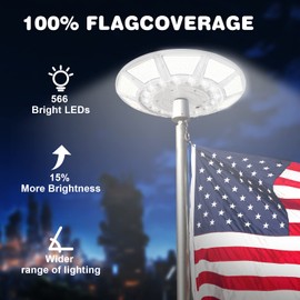 enrybia Flag Pole Light Solar Powered 6000 Lumen Solar Flagpole Light with DC Charge Port Top Mount 566 LED Brightest Waterproof Outdoor Dusk to Dawn American Flag Lights Fits 15-40 ft Flagpoles