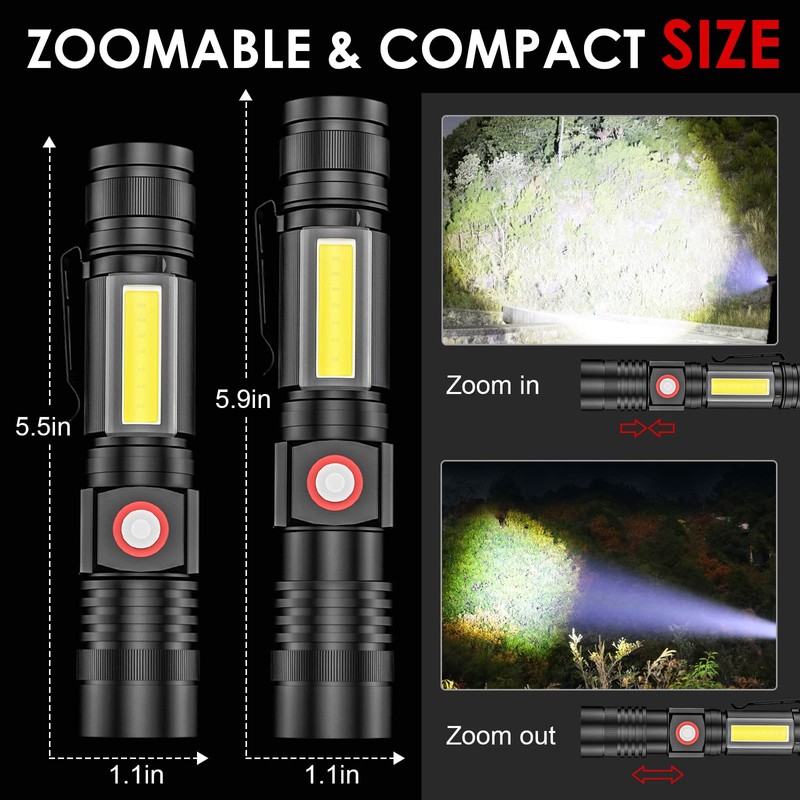 Small Flashlight Rechargeable, Magnetic LED Flashlight, 1000 Lumens Super Bright