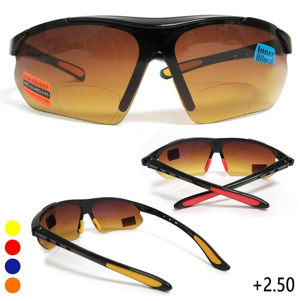 HD Amber Anti Glare Lens Inner Bifocal Sun Reader Sunglasses Mens Womens +2.50