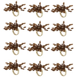 ITOS365 Napkin Rings Set of 12 Dining Table Decoration Party Daily Metal Napkin Holder Leaf (Pack of 12) Coffee