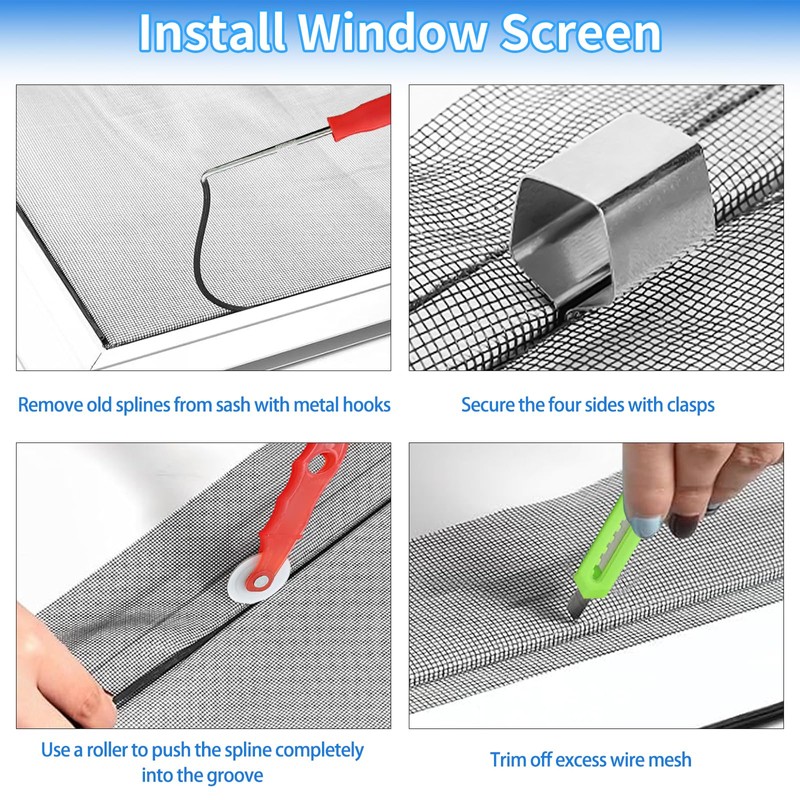 Window Screen Repair Kit 48"x118" - Includes Full Tools Set