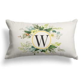 Snylcee Monogram Letter W Throw Pillow Covers Floral 12x20 Inch, Greenery Spring Pillows Decorative Throw Pillows Pillowcase Summer Farmhouse Decor for Couch Sofa, Family Last Name Initial Pillow Case