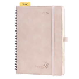 POPRUN Calendar 2026, Book Calendar, Ring Binder with Soft Cover, Approx. A5 (22 x 16.5 cm) – Diary Weekly Planner Notebook (Jan.2026-Dec.2026) with 100 GSM Paper – Pale Pink