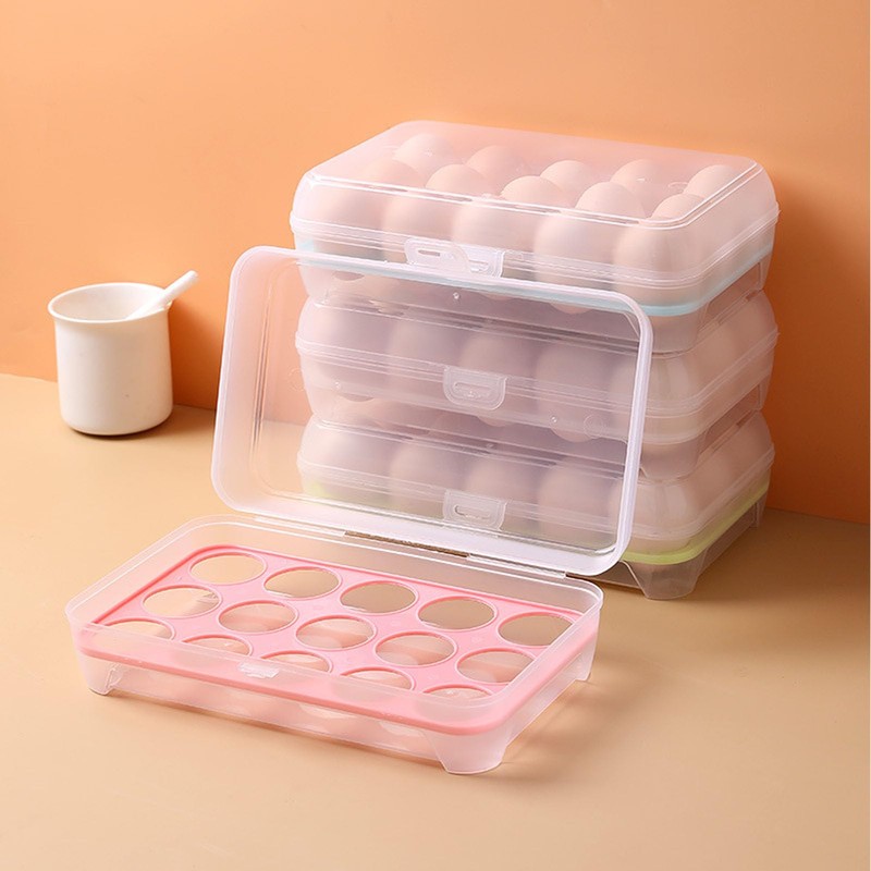 Fridge Egg Tray, 15 Grids Multifunctional Clear Egg Storage Container