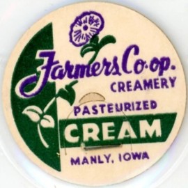 Milk Bottle Cap - Farmer's Co-op. Creamery - Manly, Iowa - PASTEURIZED CREAM