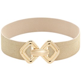 Initlove Women Wide Stretchy Waistband Gold Buckle Elastic Waist Belt for Dresses Bling Beige Gold 80 CM