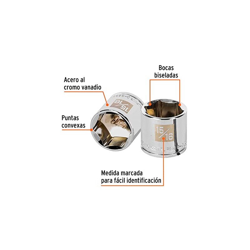 Truper D-3830-H, Dado de 6 puntas std, 15/16", cuadro 3/8"