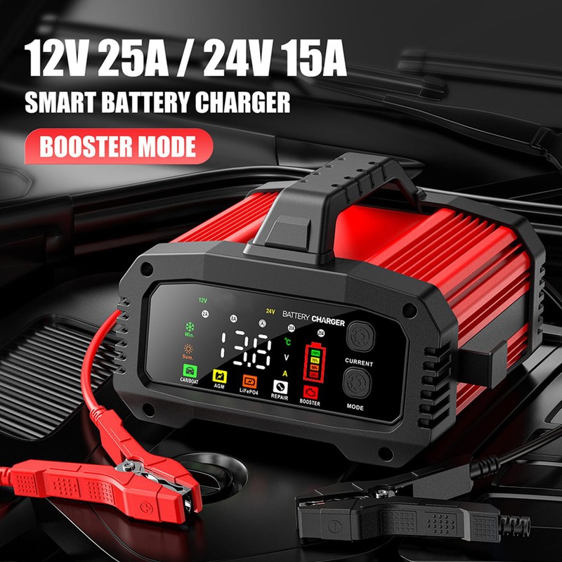 25A Battery Charger, 2/8/20/25 Amp 12V/24V LiFePO4 Lead Acid Fully