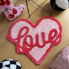 LAKEA Pink Love Plushy Tufting Decorative Rug Flocking Alfombra Fluffy Soft Love Mat for Girl Bedroom Living Room Carpet Warm Decor (29.5X24.8 inch)