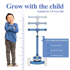 Winhope Kids Kick Scooter, 3 Wheel Scooter for Boy and Girl, LED Lighted Wheels and Widen Deck, Outdoor Ride-On Toys for Kids Aged 3-8(Blue)