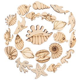 SUPVOX 50pcs Sea Tropical Wood Slice Craft DIY Blank Ornament Unfinished Wooden Decor for Aquarium Boys and Girls Creative Art